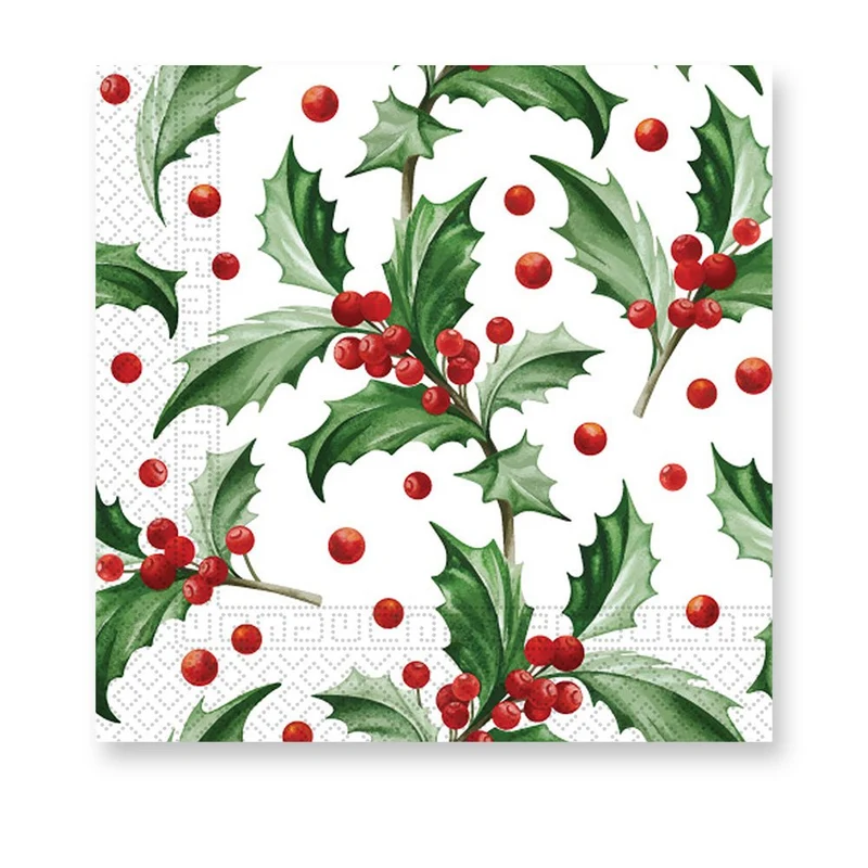 Weihnachtsservietten Stechpalme mit Beeren 33cm 20 Stk