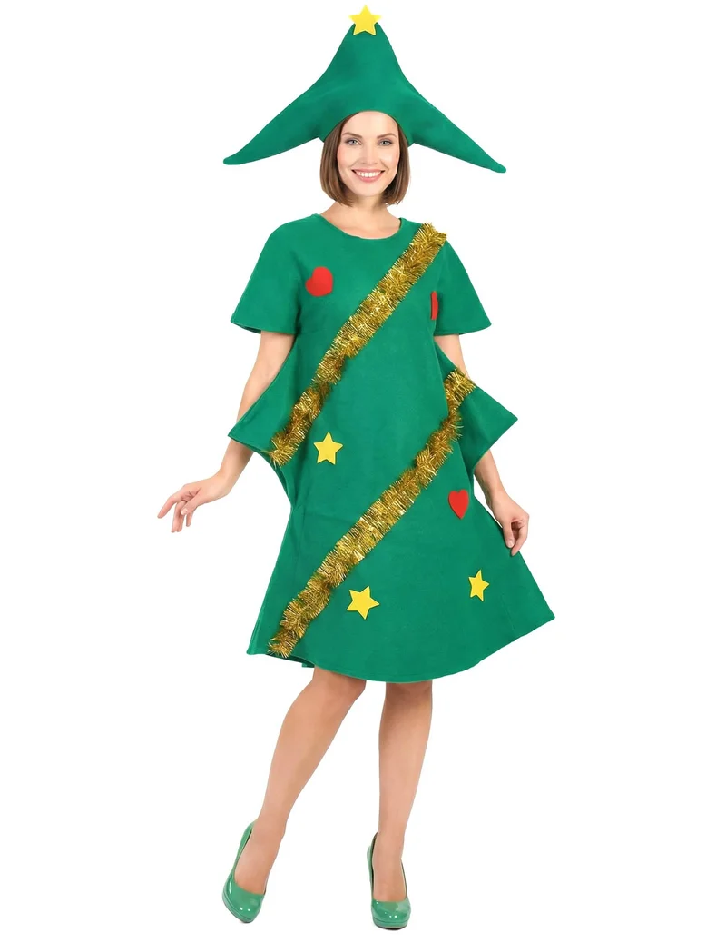 Weihnachtsbaum-Kostüm aus Filz für Damen grün-gold