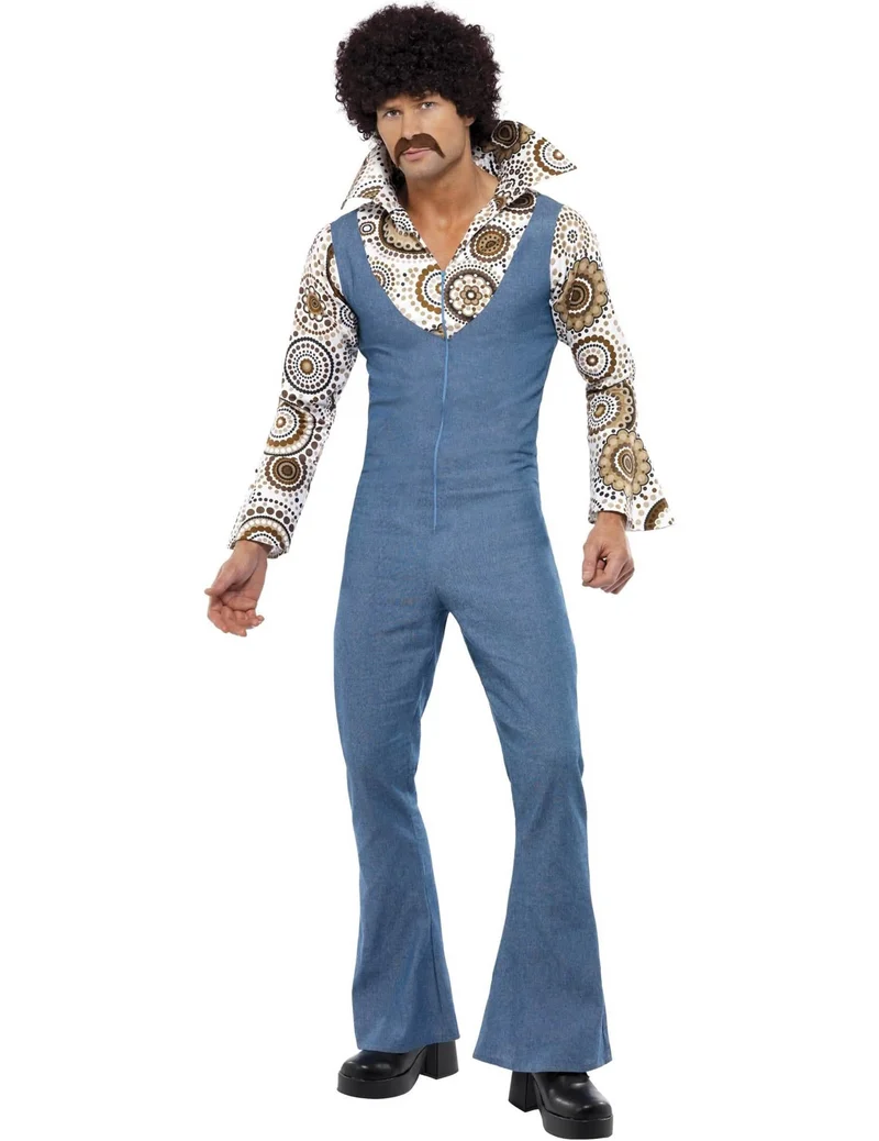70er Jahre Disco-Kostüm Overall für Herren blau
