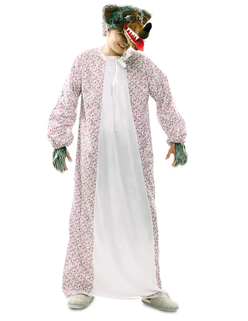 Böser Wolf-Kostüm Großmutter-Verkleidung für Fasching weiss-rot-braun