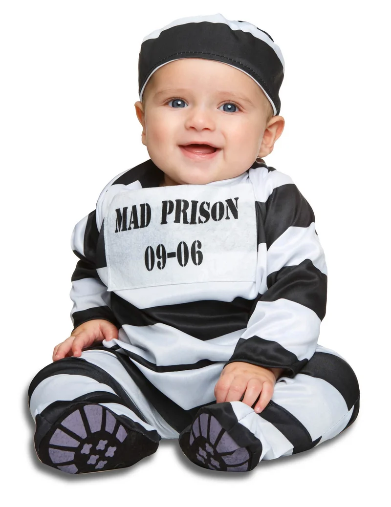 Sträflings-Kostuem für Babys Gefangener schwarz-weiss