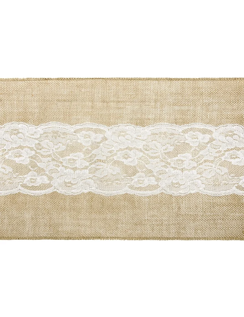 Tischläufer aus Jute mit Spitzenmitte 28 cm x 2,75 m zuschneidbar