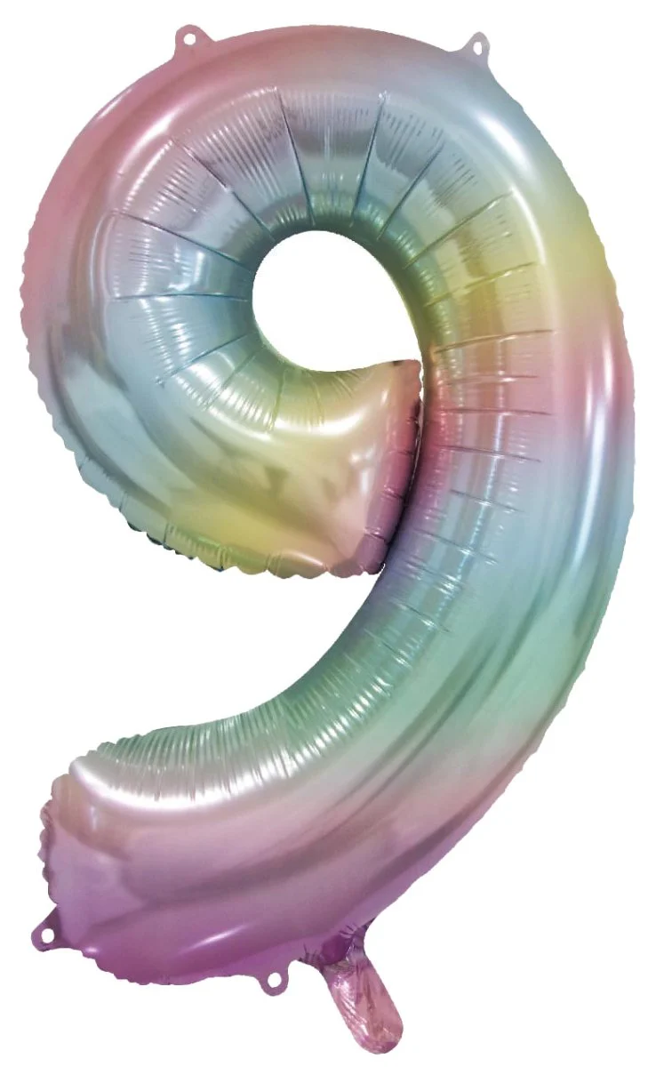 9 Jahre Helium Ballon Regenbogen Pastell Leer 86cm