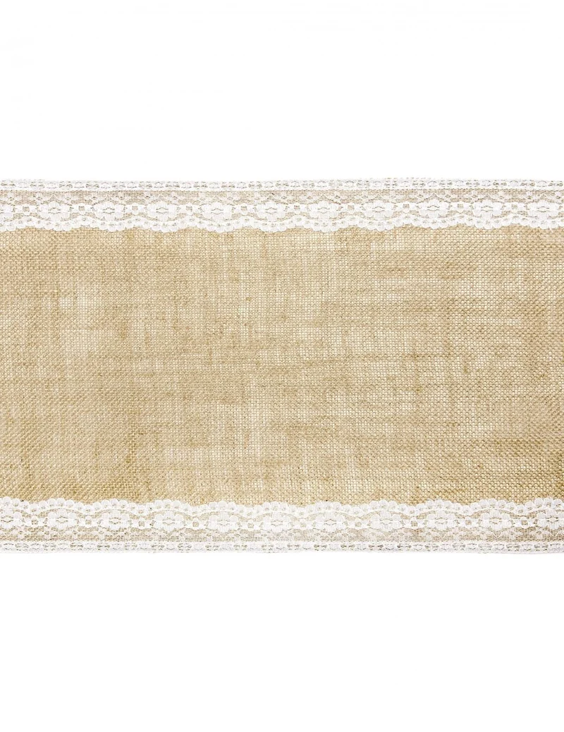 Jute-Tischläufer mit Spitzenborten 28 cm x 2,75 m für Hochzeiten
