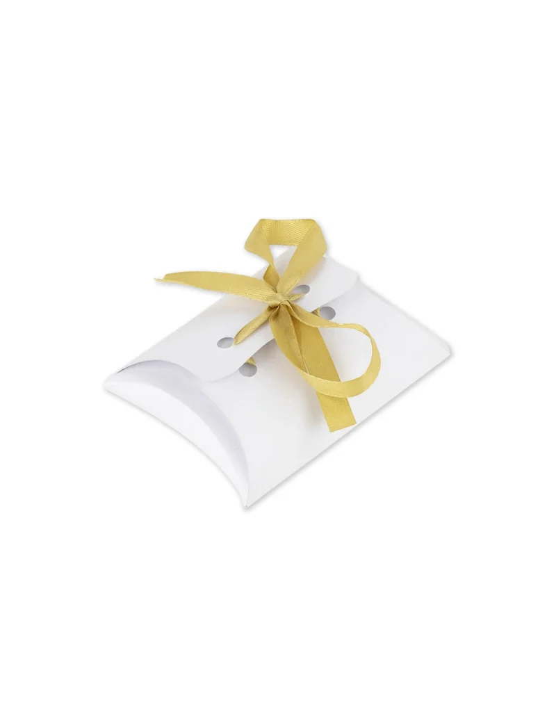 10 weiße Schachteln mit goldenem Satinband 10 x 7,5 cm für Gastgeschenke