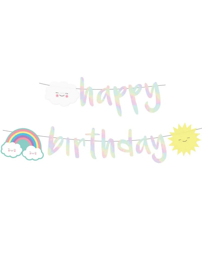 Happy Birthday Girlande kleiner schillernder Wolken 180 cm aus Karton