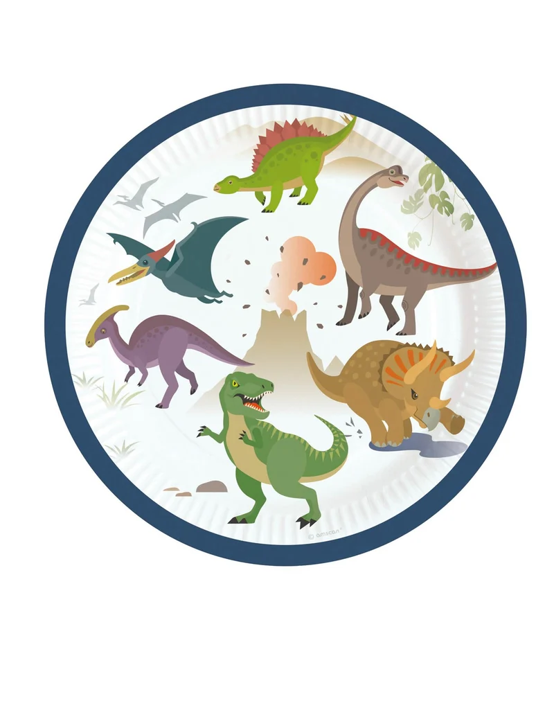 8 kleine Pappteller große Dinosaurier 18 cm für Geburtstag