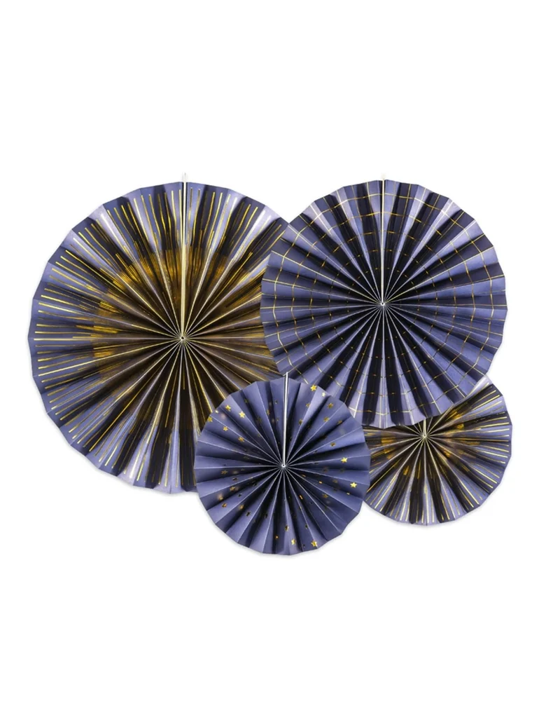 4 dekorative Papierrosetten, Marineblau und Gold, 23, 32, 40 cm für Party