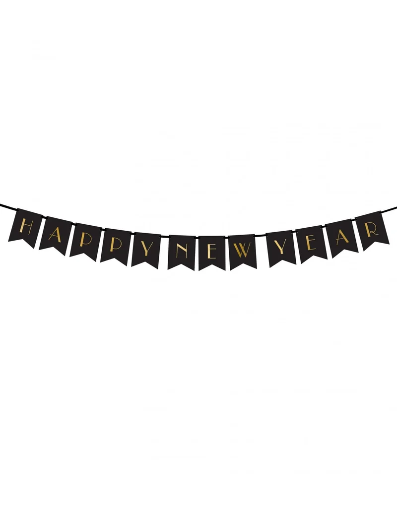 Happy New Year Banner schwarz-gold 15 x 170 cm aus Papier