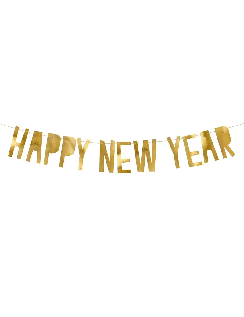 Goldene Happy New Year Kartongirlande 10 x 90 cm Partydekoration