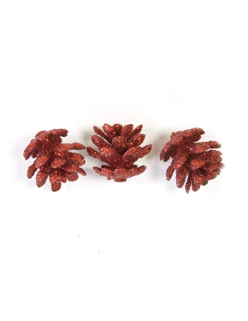 10 rote glitzernde Mini-Tannenzapfen 2 cm Weihnachtsdeko