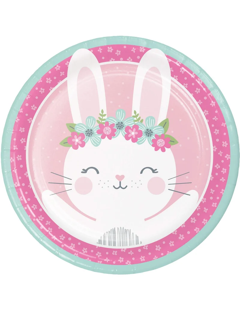 8 rosa Pappteller „Kleiner Hase“ 22 cm für Geburtstag