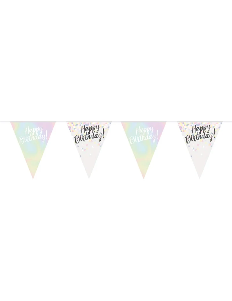 Fahnenwimpelkette aus Kunststoff schillernd Happy Birthday 4 m Pastell