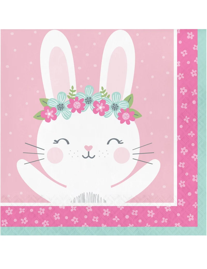 16 rosa Papier-Servietten kleines Kaninchen für Geburtstag 33 x 33 cm