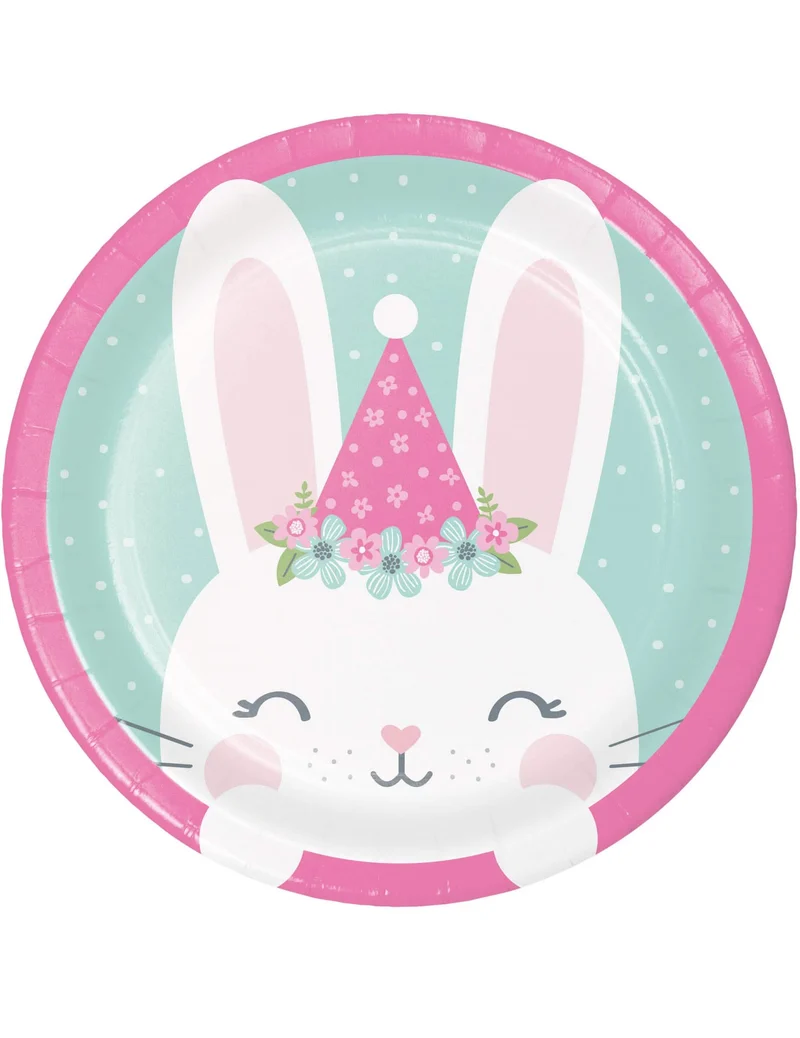 8 kleine Pappteller "Kleiner Minz-Hase" 18 cm für Geburtstag