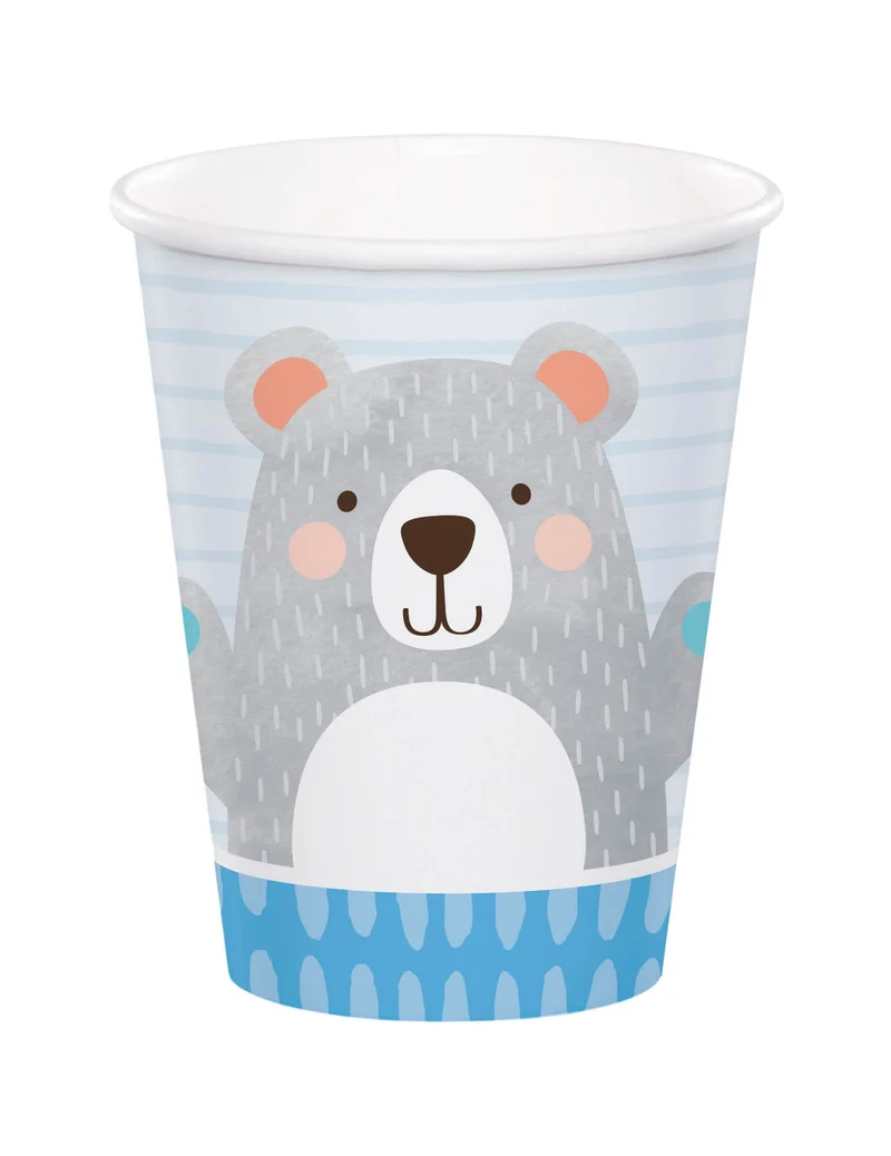 8 Pappbecher Grau Bärchen 266 ml für Geburtstag