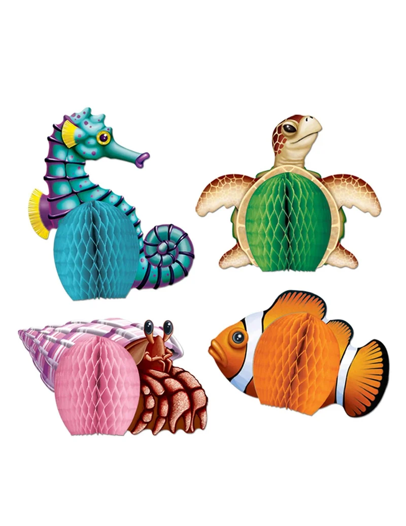 4 Mini-Tischaufsteller aus Papier Meereskreaturen 14 cm Meerestiere