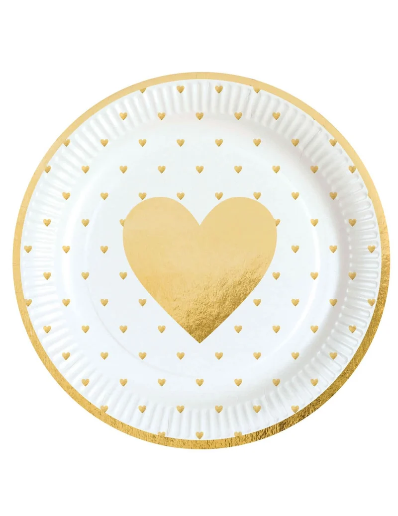 8 Goldherz-Pappteller 23 cm zum Valentinstag
