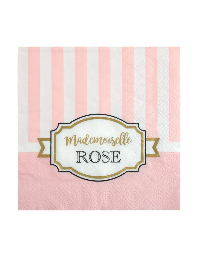 20 kleine rosa Babyparty-Servietten 25 x 25 cm Mademoiselle Rose