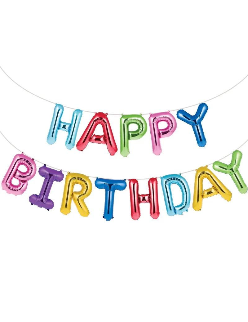 Girlande Ballons Aluminium Happy Birthday mehrfarbig 41 cm Kit 4,3m