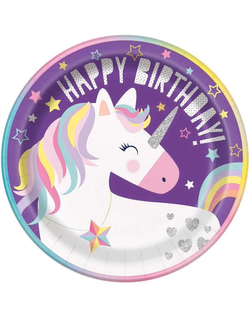 8 Einhorn Happy Birthday Pappteller 23 cm Mädchen Geburtstag