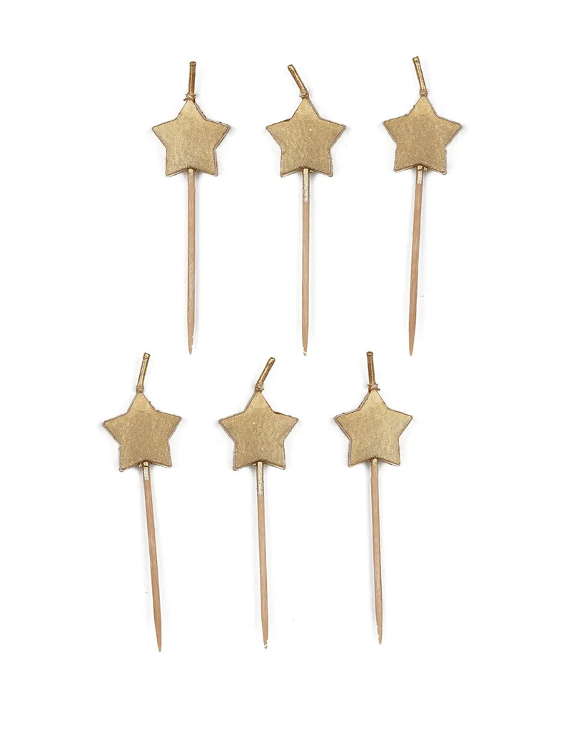 6 goldene Sternenkerzen auf Spießen für Kuchen