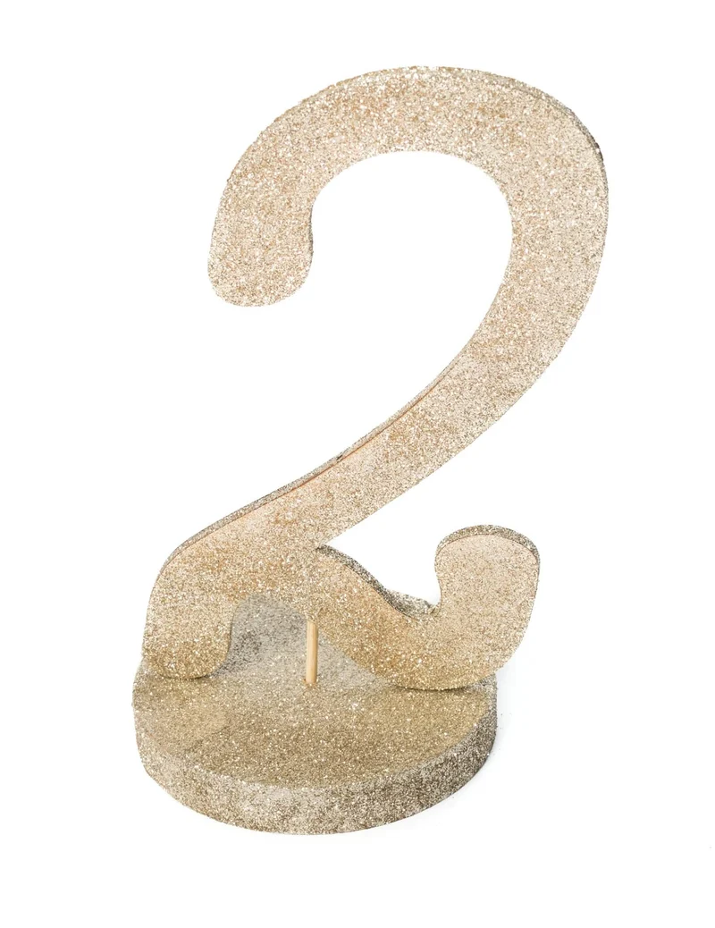 Tischdekoration Zahl 2 Holz Champagner-Glitter 20 cm auf Sockel