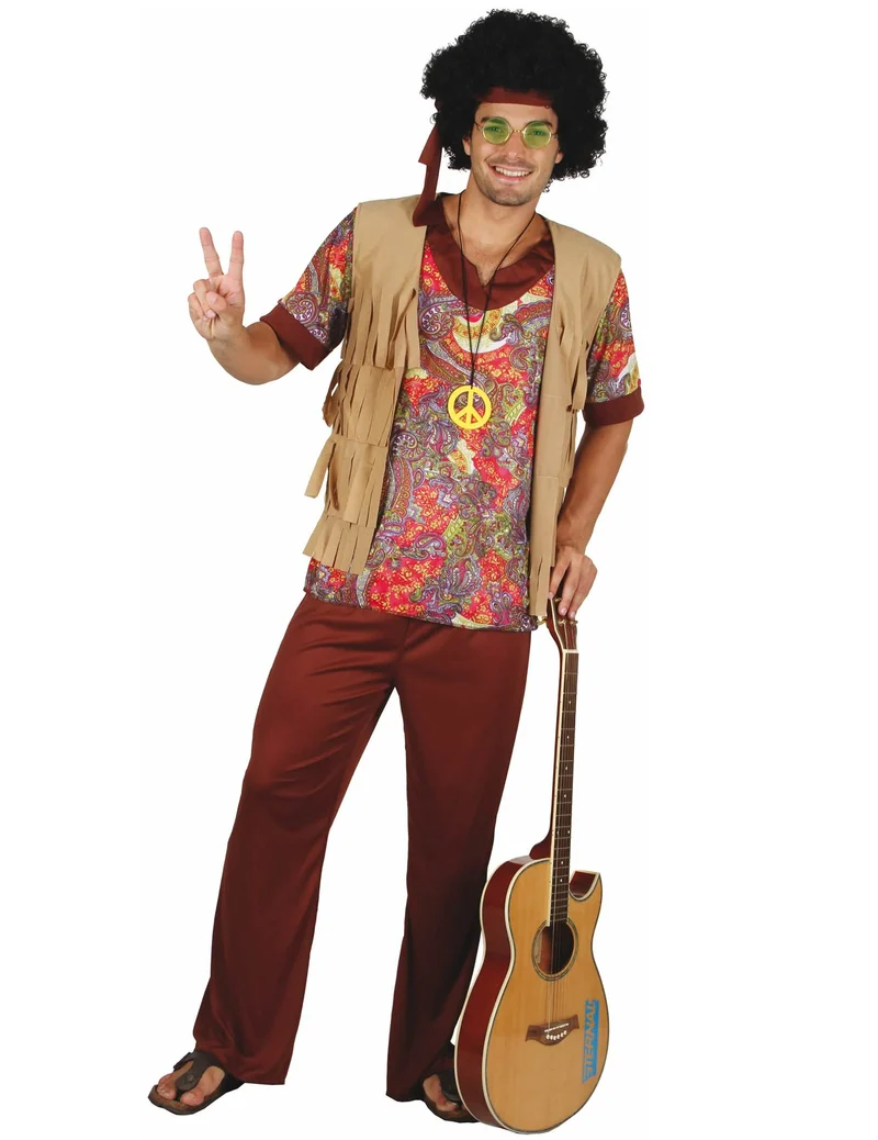 Hippiekostüm für Herren mit Medaillon bunt