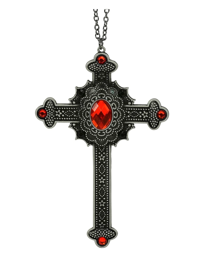 Gotische Kreuz Halskette mit Edelstein