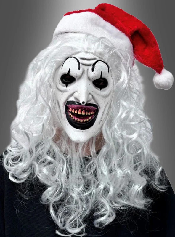 Horrorclown Maske mit Weihnachtsmütze