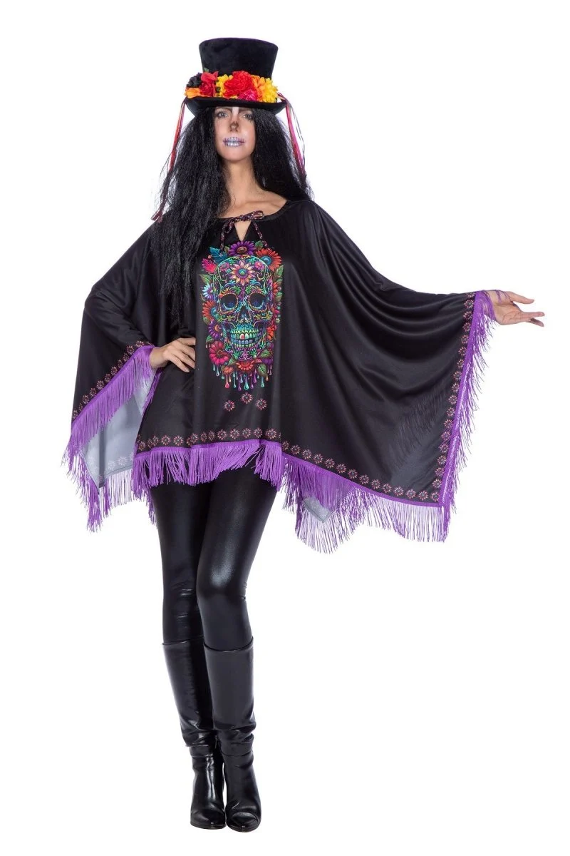 Dia De Los Muertos Poncho Schwarz Lila