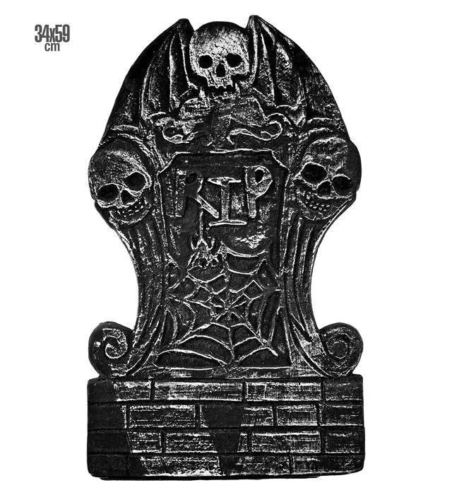 Grauer Grabstein mit Totenkopf, 49 cm