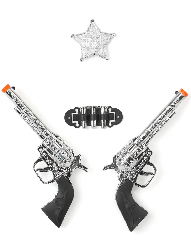 Western Revolver-Set Spielzeug für Fasching schwarz-silber