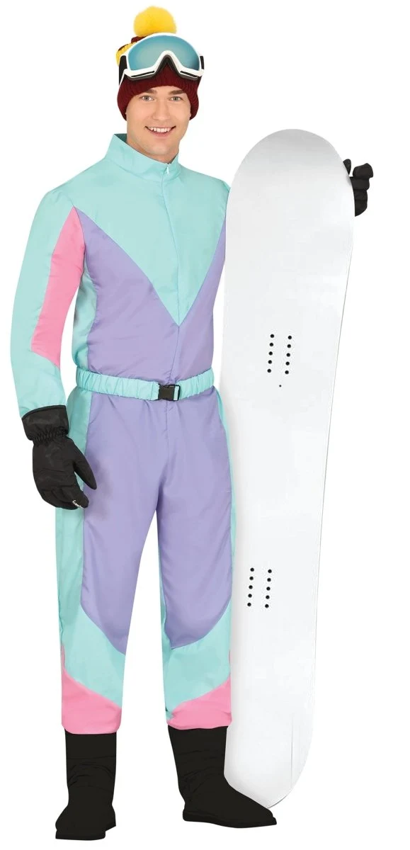 Blauw-Paars Skipak Heren – Retro Jumpsuit met Riem