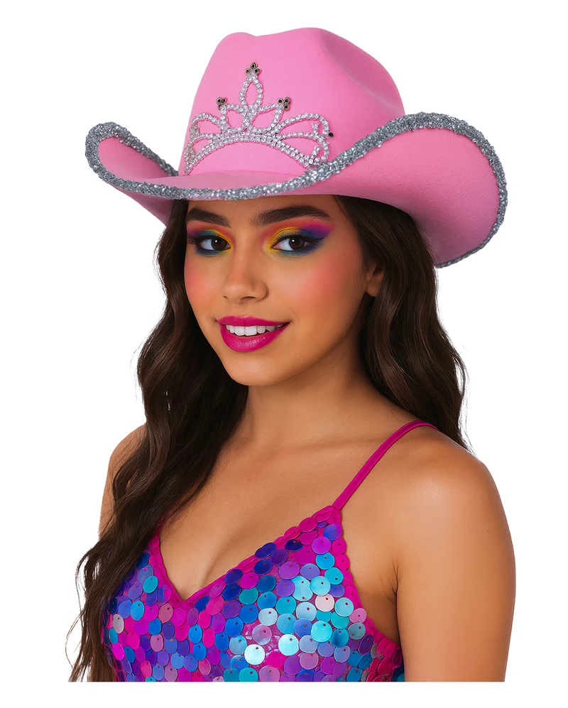 Pinker Cowboyhut mit Pailletten & Strasssteine