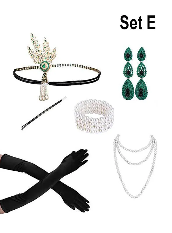 20er Charleston Accessoire Set mit Schmuck gold