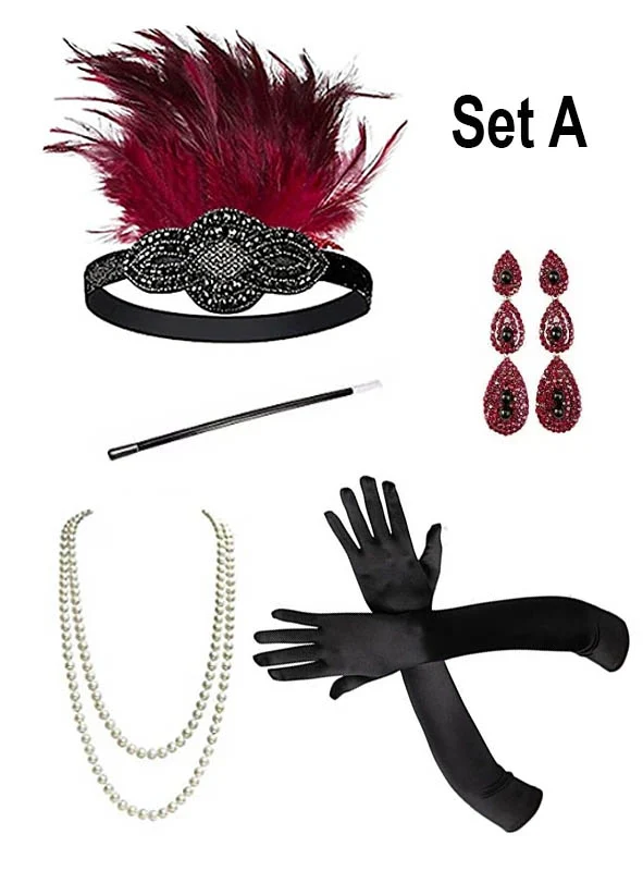 1920er Accessoire Set mit Schmuck silber