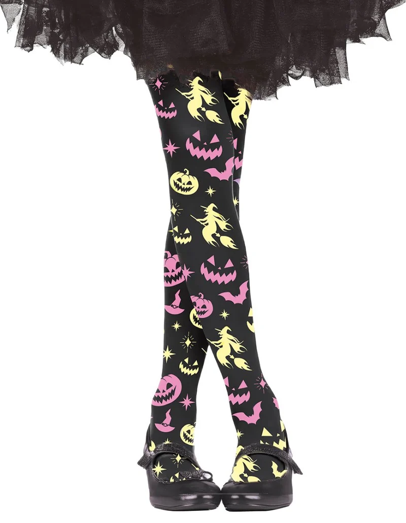 Halloween-Strumpfhose, schwarz, für Mädchen