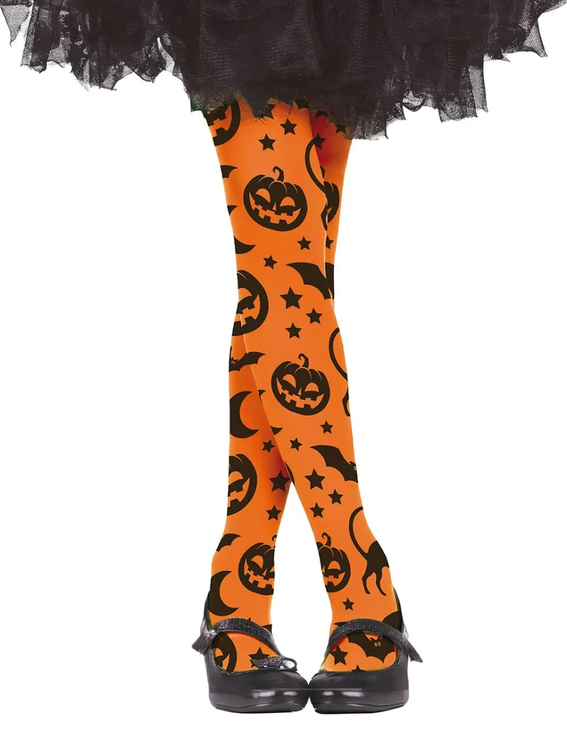 Halloween-Strumpfhose, orange, für Mädchen