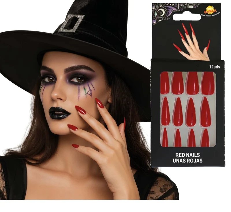 Halloween-Kunstnägel, rot, spitz