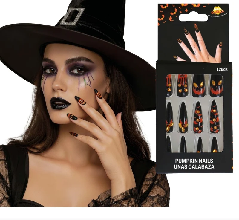 Halloween-Kunstnägel Schwarz-Orange