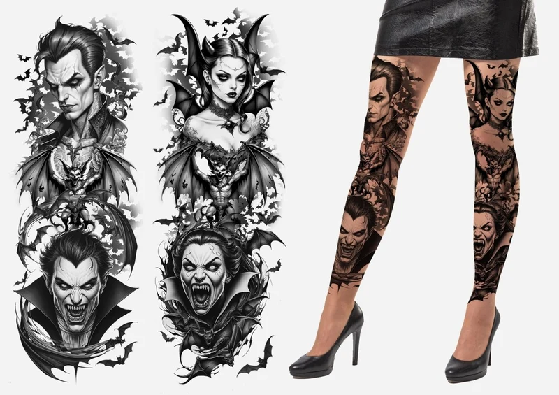 Halloween-Strumpfhose mit Tattoo-Effekt – Vampir