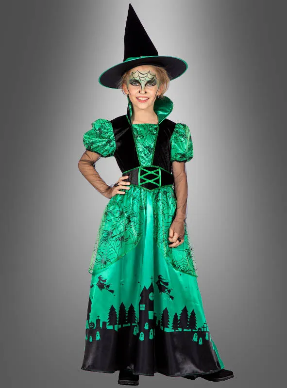 Langes Hexenkleid grün für Kinder