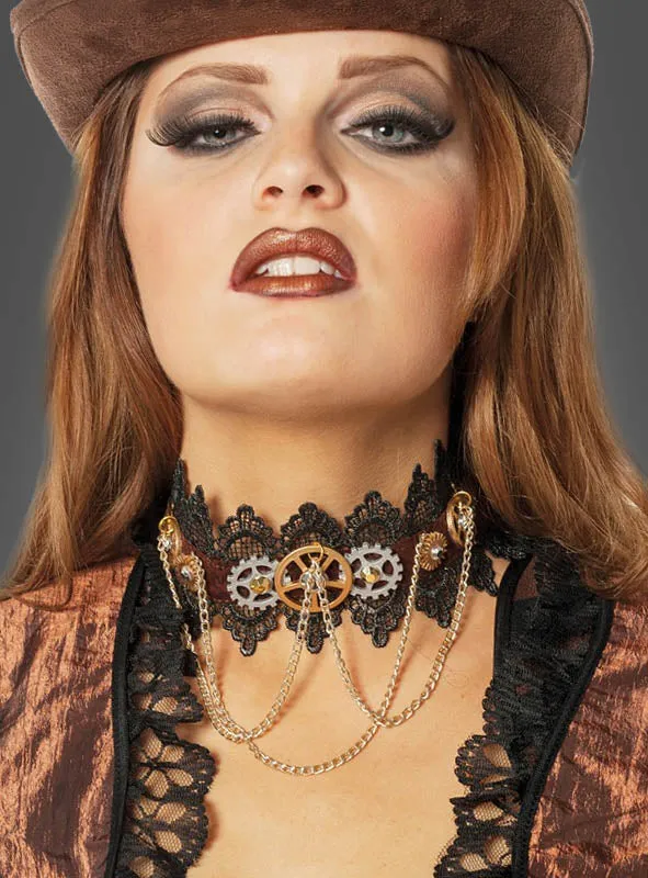 Steampunk Halsband mit Zahnrädern