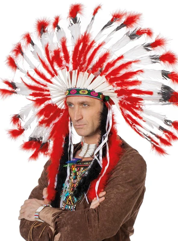 Indianer Häuptling Kopfschmuck Deluxe rot-weiß