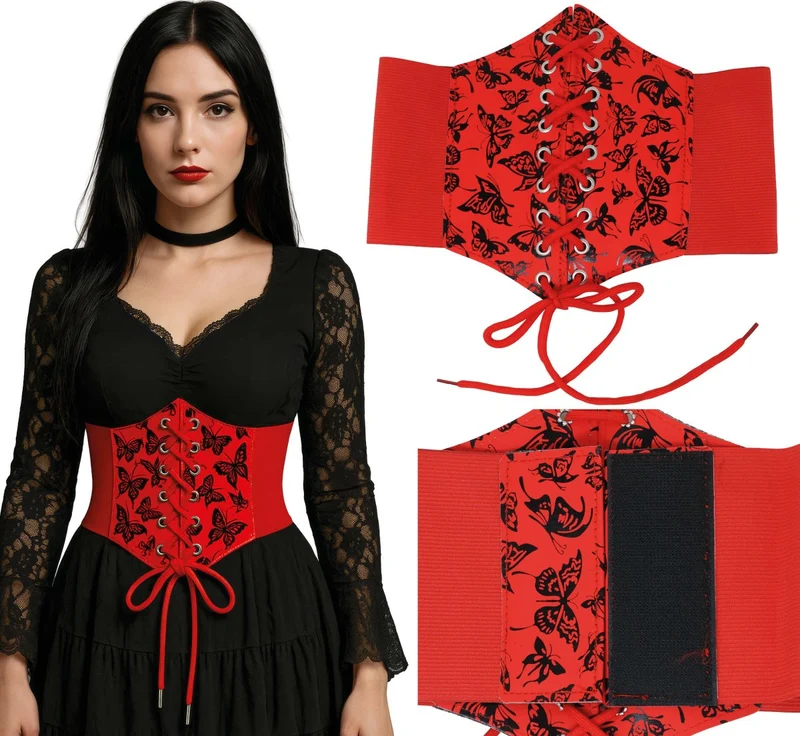 Rotes Korsett für Damen mit Schmetterlingen