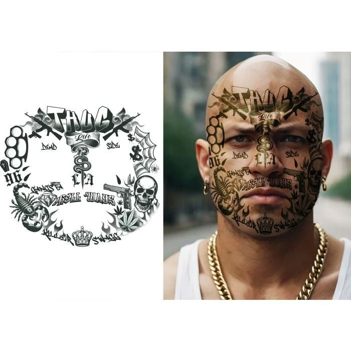 Halloween-Tattoo-Imitat „Thug Life“, 22 cm