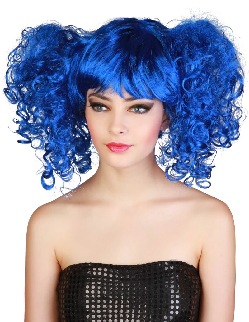 Perücke mit Zöpfen blau für Damen
