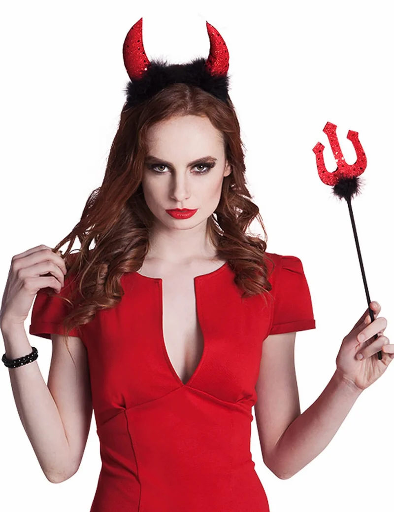 Halloween schwarz-rotes Teufels-Set für Damen