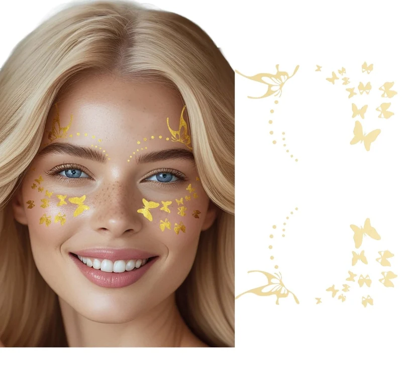 Goldene Gesichtssticker – Schmetterlinge, 14 cm